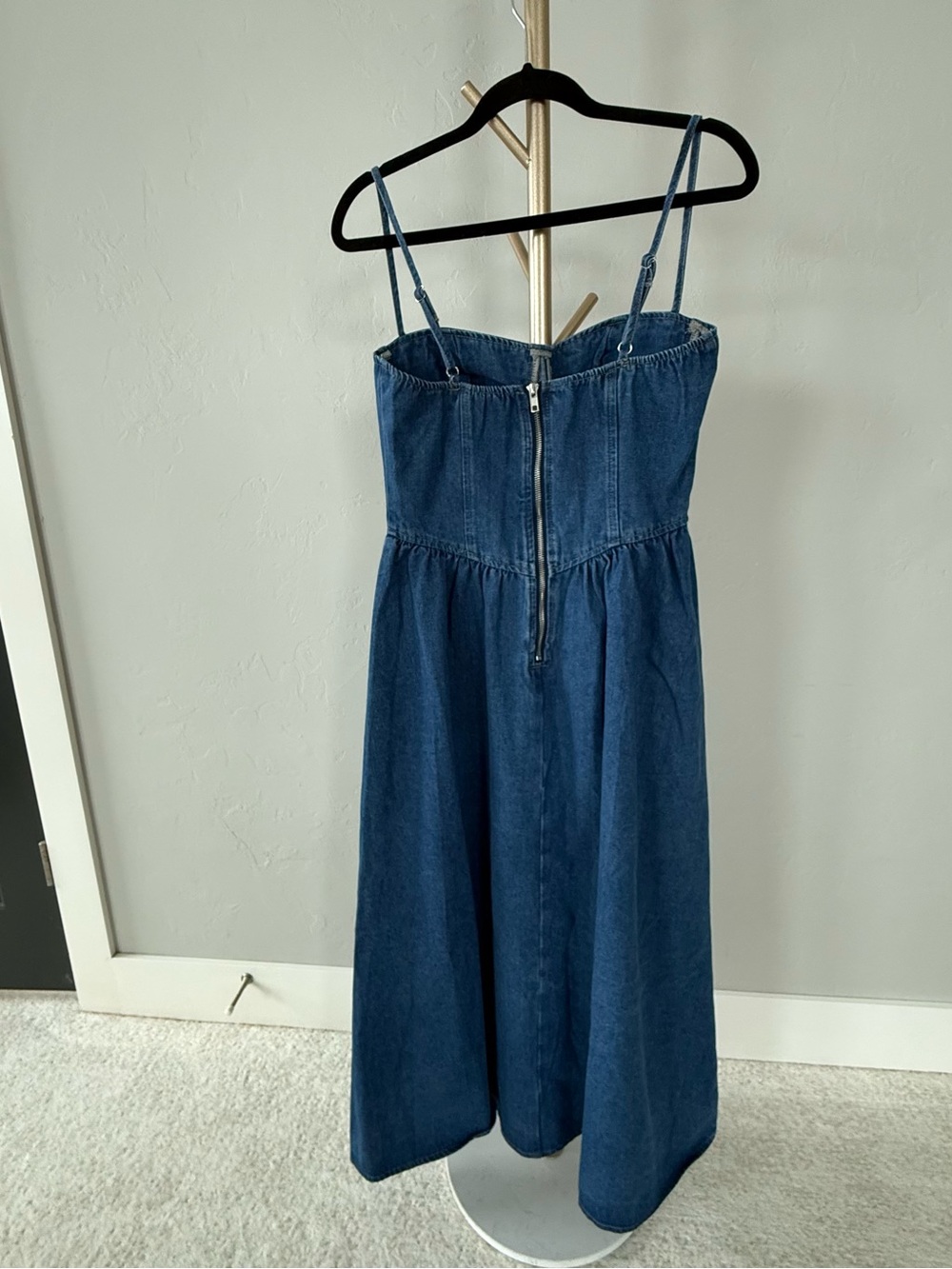 NWT Commense Blue Denim Bustier Midi Dress - Picture 3 of 4